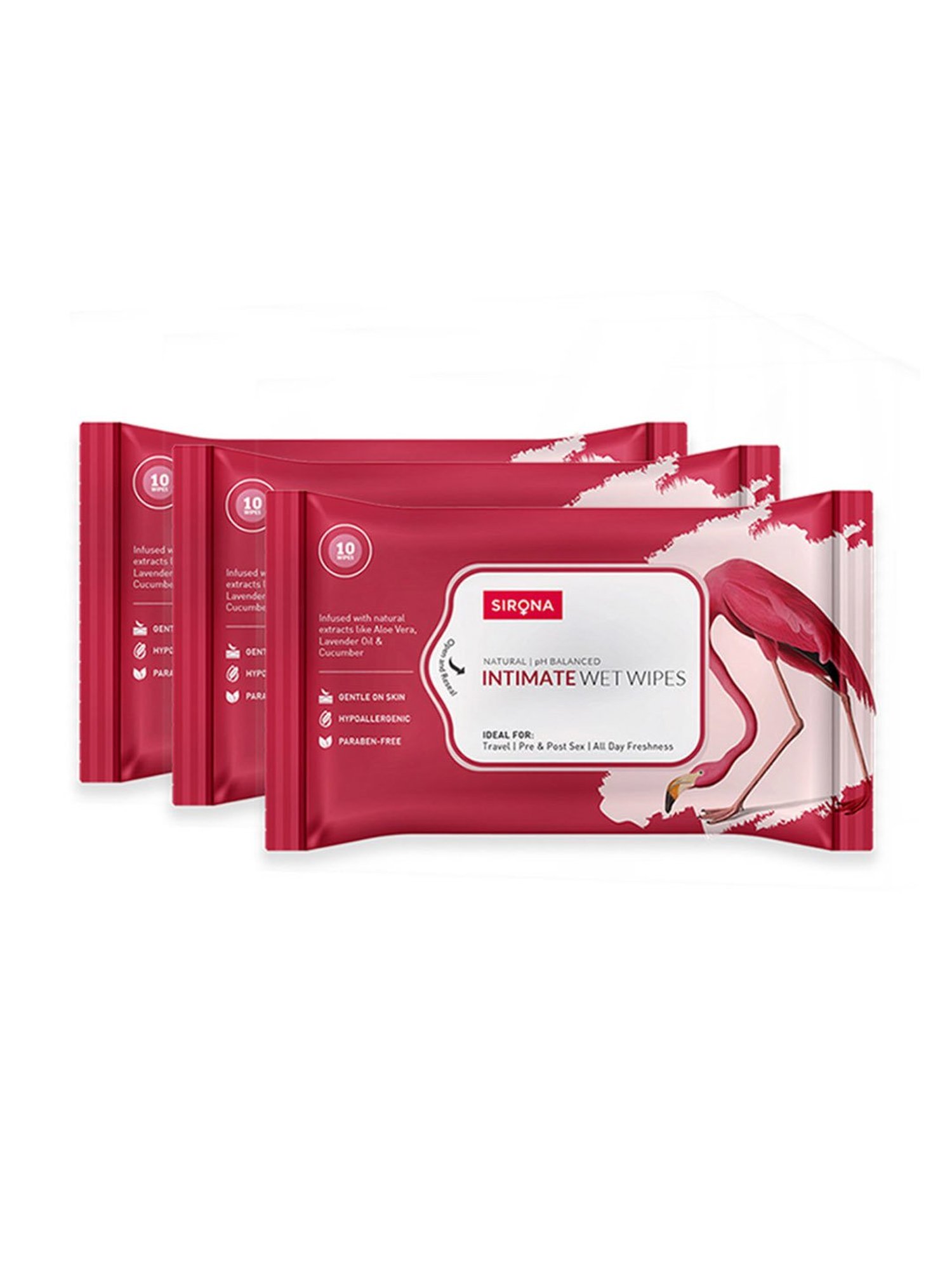Sirona Intimate Wet Wipes - 30 Wipes (3 Pack - 10 Wipes Each)