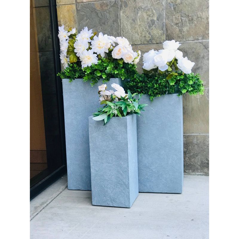 Set of 3 Kante Lightweight Outdoor Tapered Rectangular Concrete Planters Slate Gray - Rosemead Home & Garden, Inc.