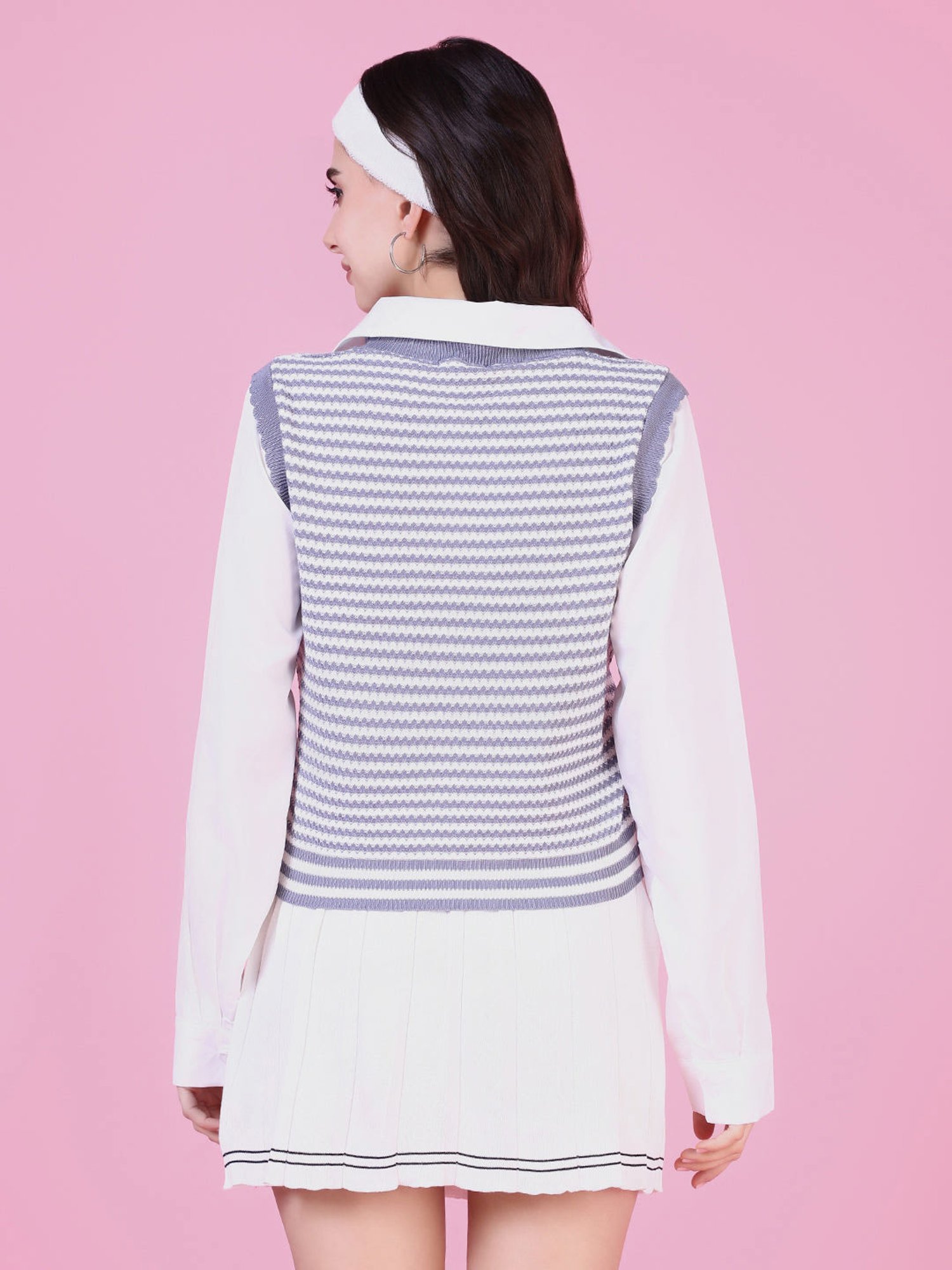 SHOWOFF Grey Striped Top