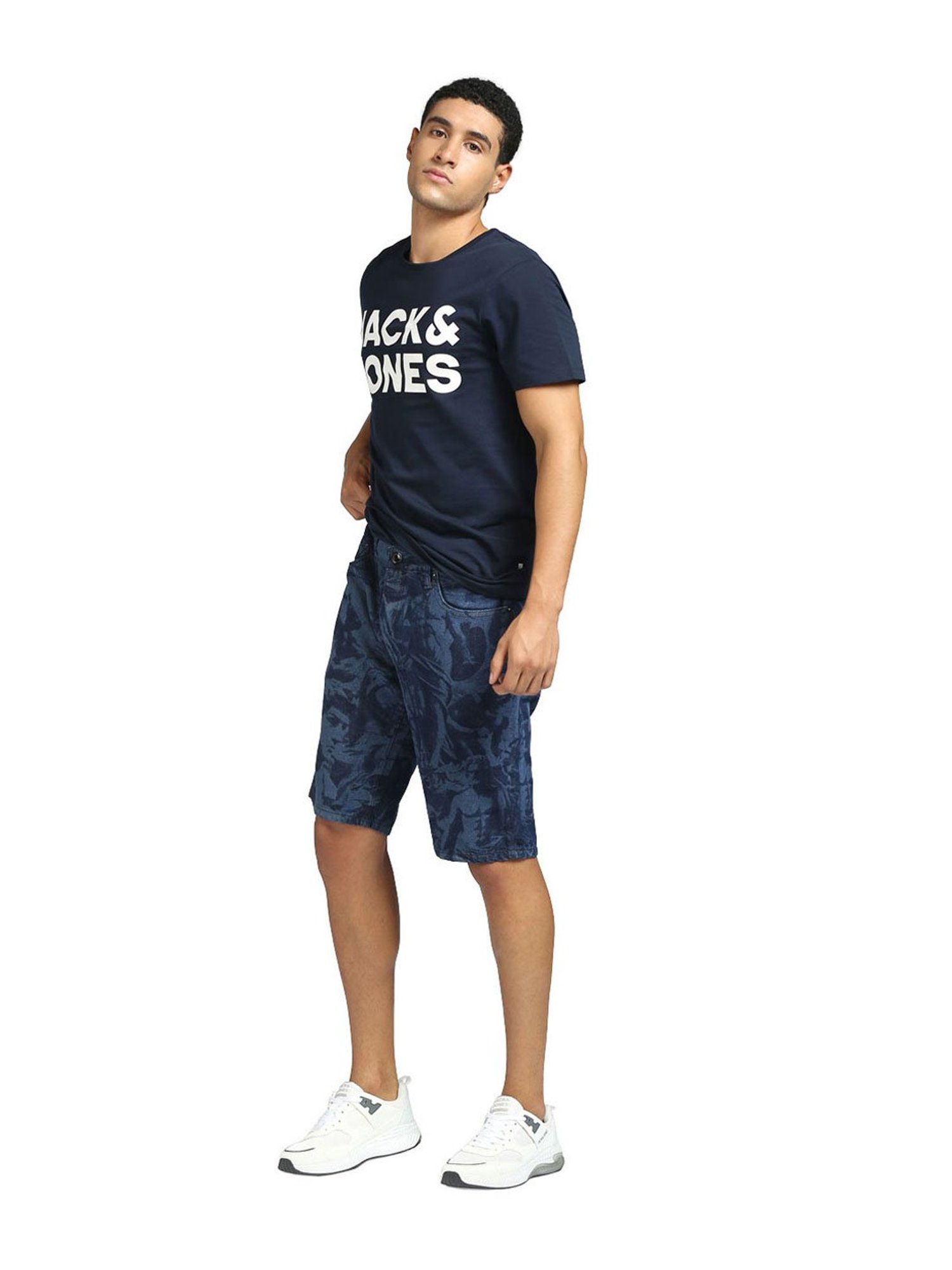 Jack & Jones Dark Blue Printed Denim Shorts