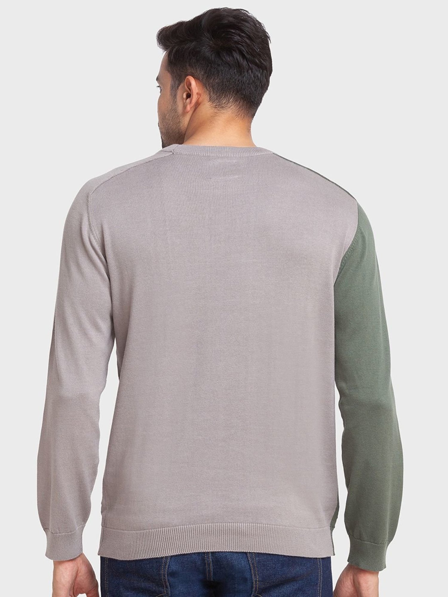 ColorPlus Multi Cotton Tailored Fit Colour Block Sweaters