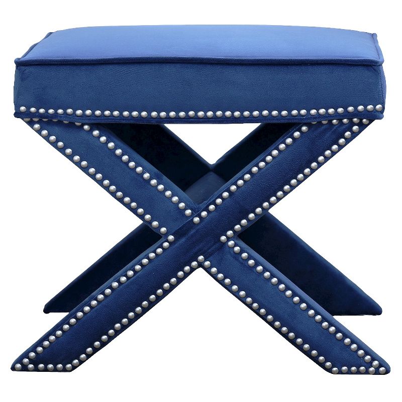 Evelyn Upholstered Nailhead Trim Ottoman Bench Blue - Abbyson Living