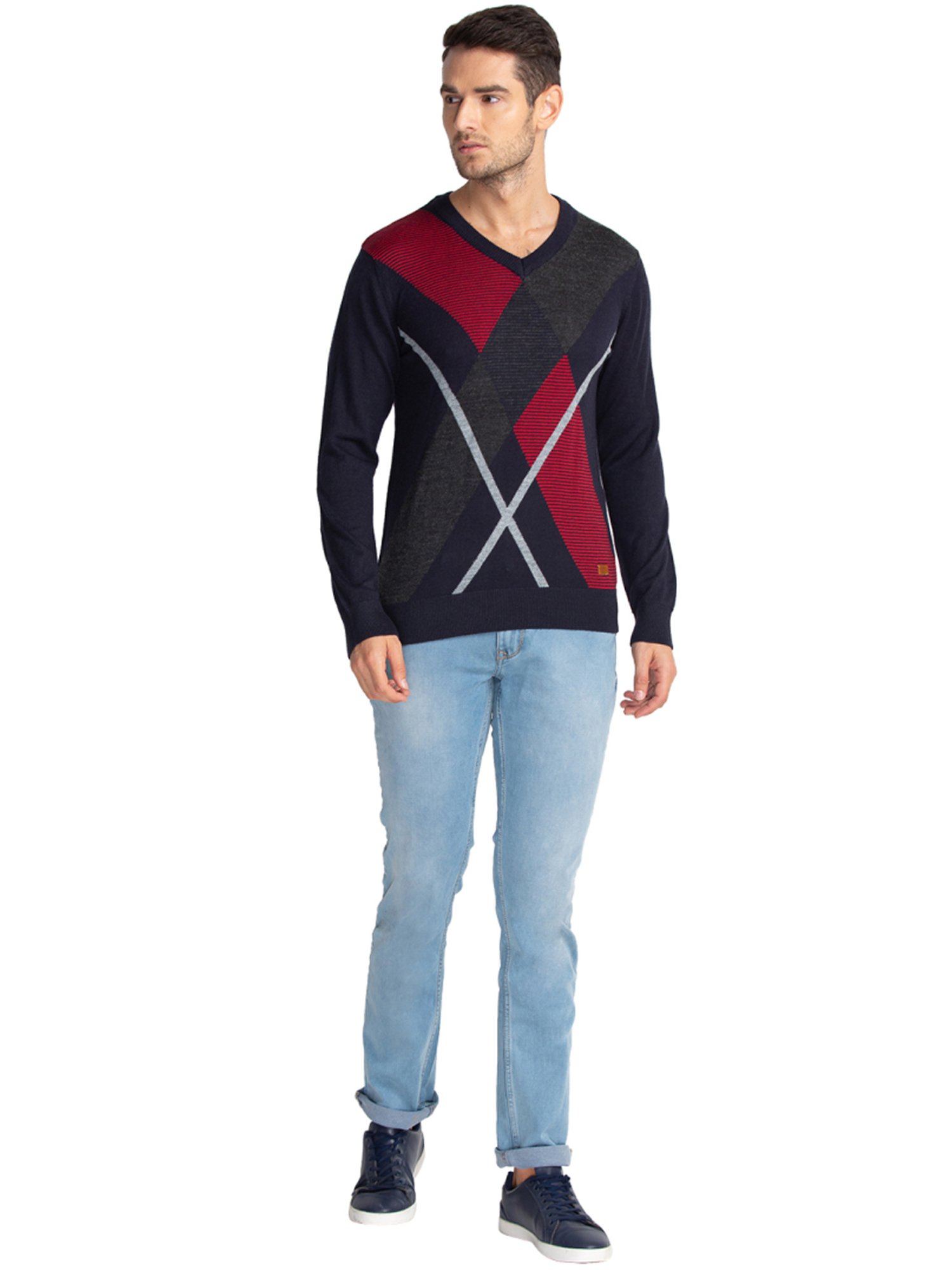 Parx Blue Regular Fit Striped Sweaters