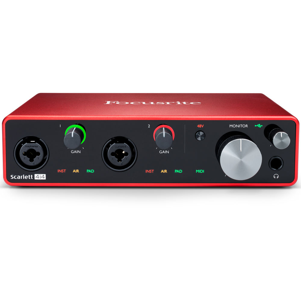 Focusrite Scarlett 4i4 USB Audio/MIDI Interface (3rd Gen) Bundle with 4x XLR-XLR Cable