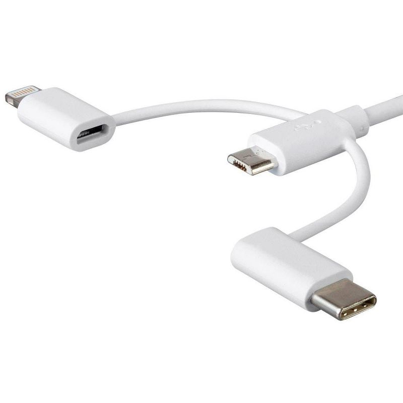 Monoprice MFi Certified USB to Micro USB + USB Type-C + Lightning 3 in 1 Charge & Sync Cable, 3ft White