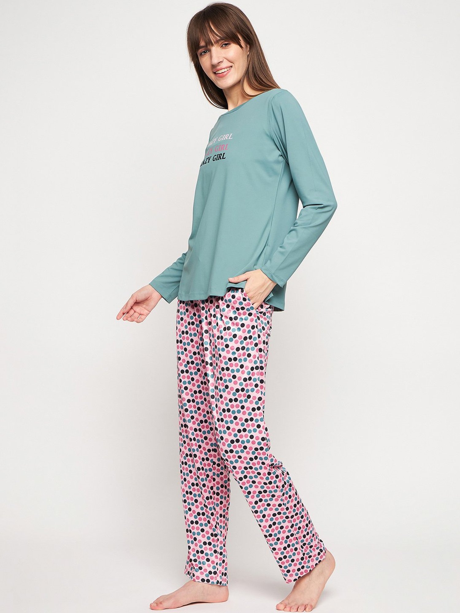 MADAME M Secret Green Graphic Print T-Shirt With Pyjamas