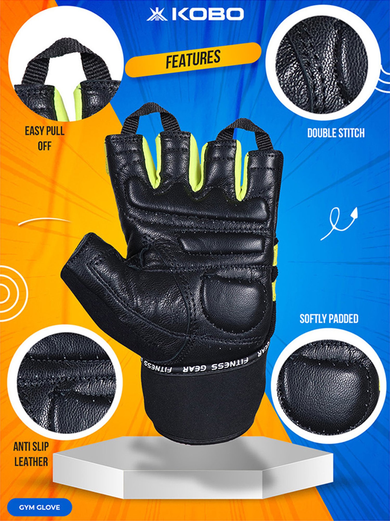 Kobo Weight Lifting Gym Gloves (Black) Size - S