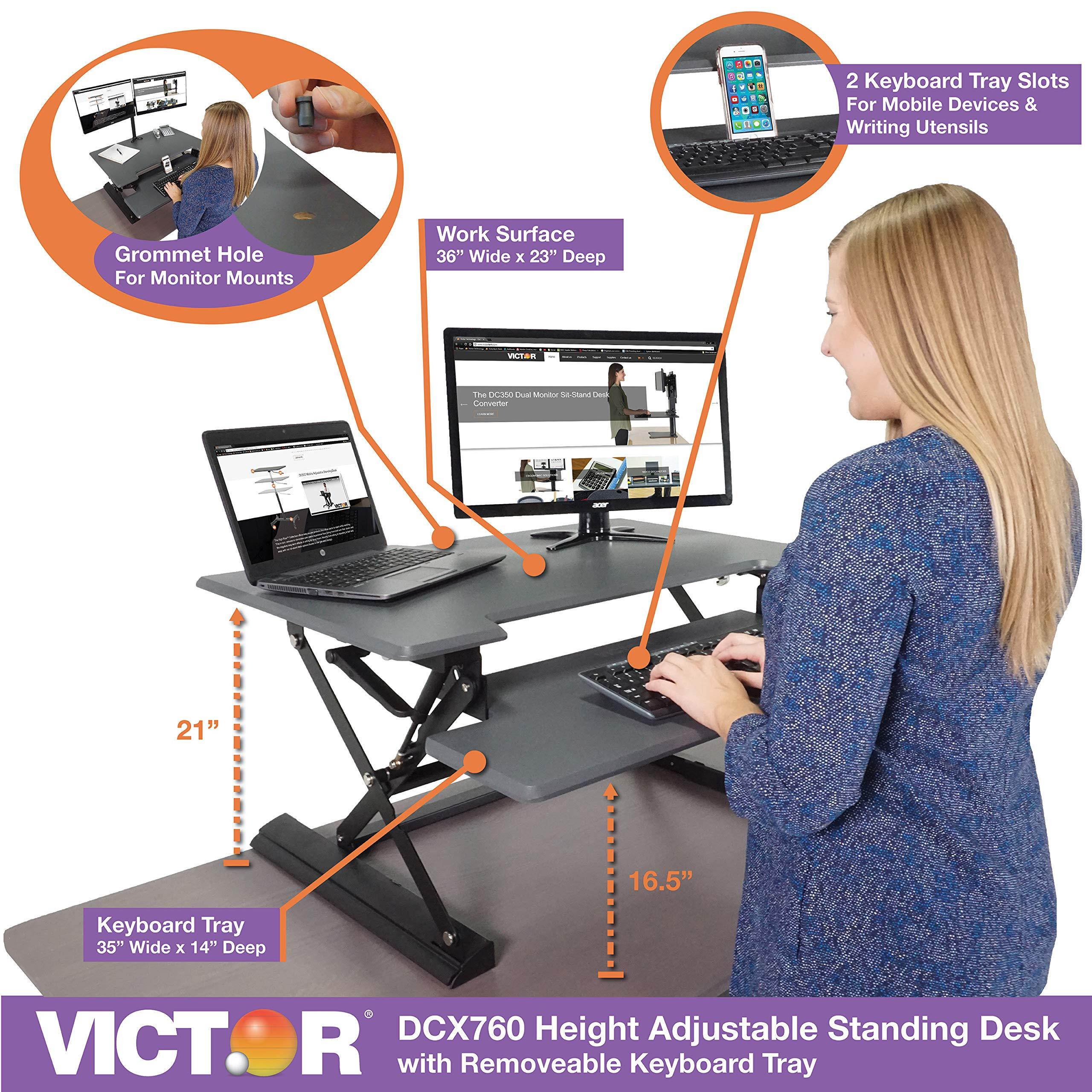 VICTOR TECH DCX760G Standing Desk, 36, Gray