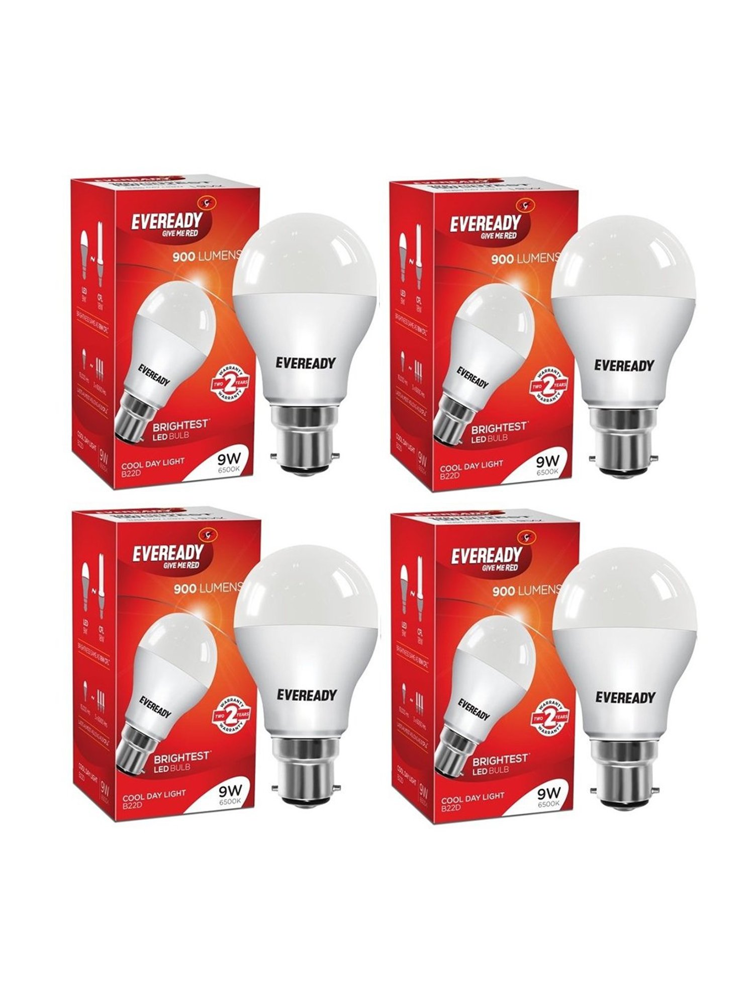 Eveready B22D 9W LED Bulb - Pack of 4 (8901691016894, White)