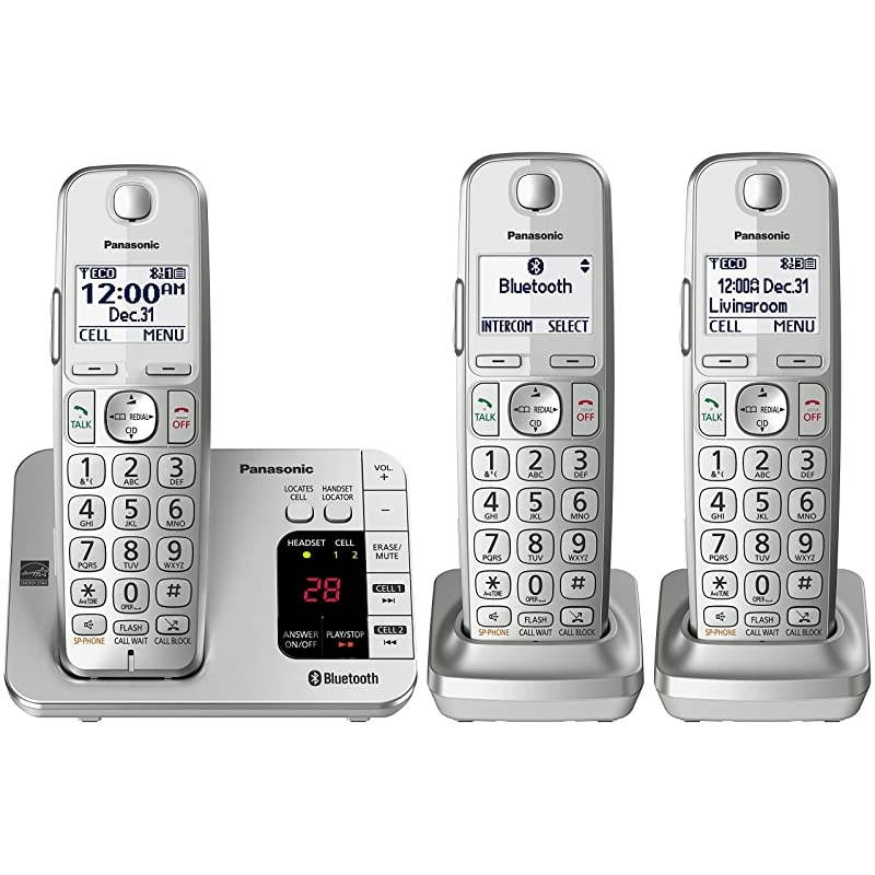 KXTGE463S Link2Cell Bluetooth Cordless Phone with Answering Machine 3 Handsets Renewed