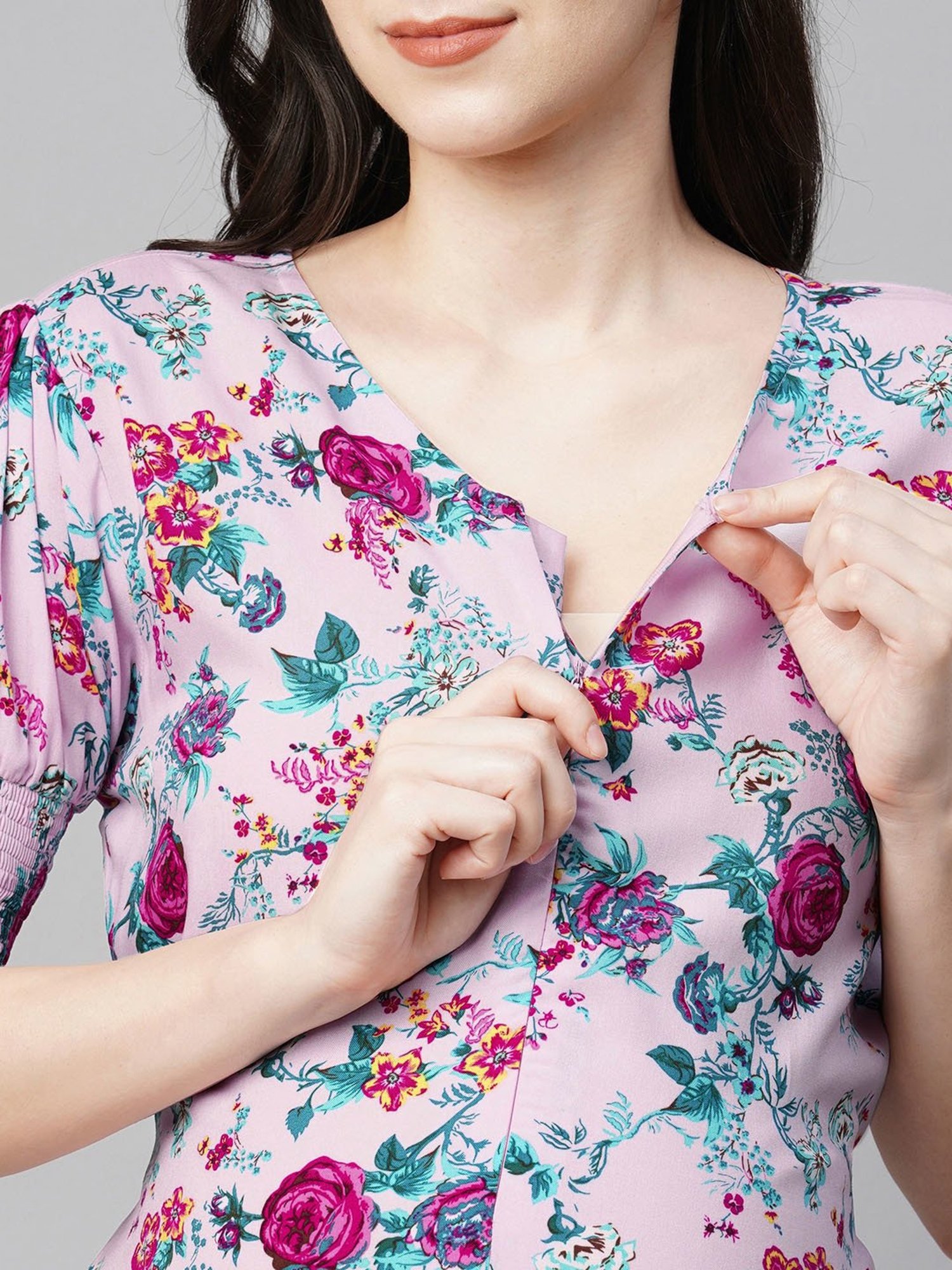 MomToBe Light Purple Floral Print Maternity Midi Dress