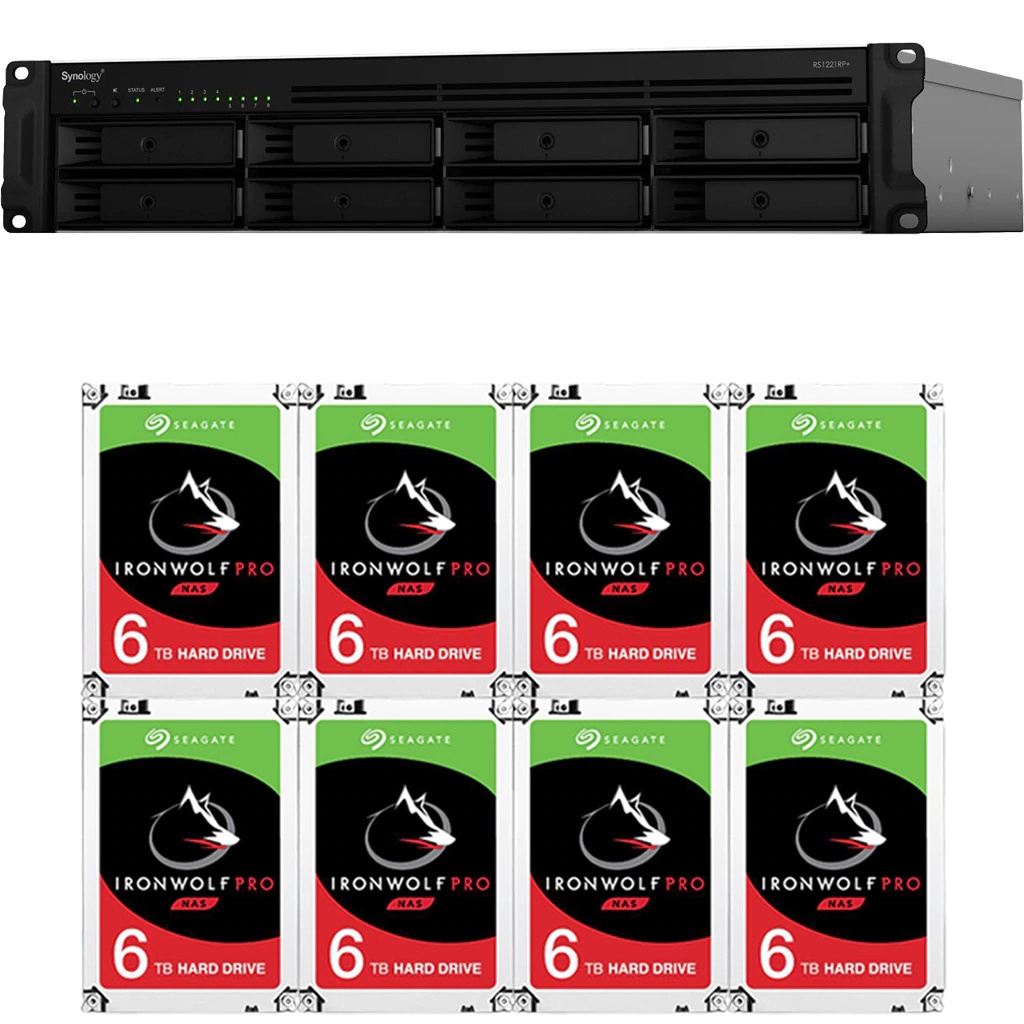 Synology RS1221RP+ RackStation with 16GB RAM and 96TB (8 x 12TB) of Seagate Ironwolf PRO NAS Drives Fully Assembled and Tested By CustomTechSales