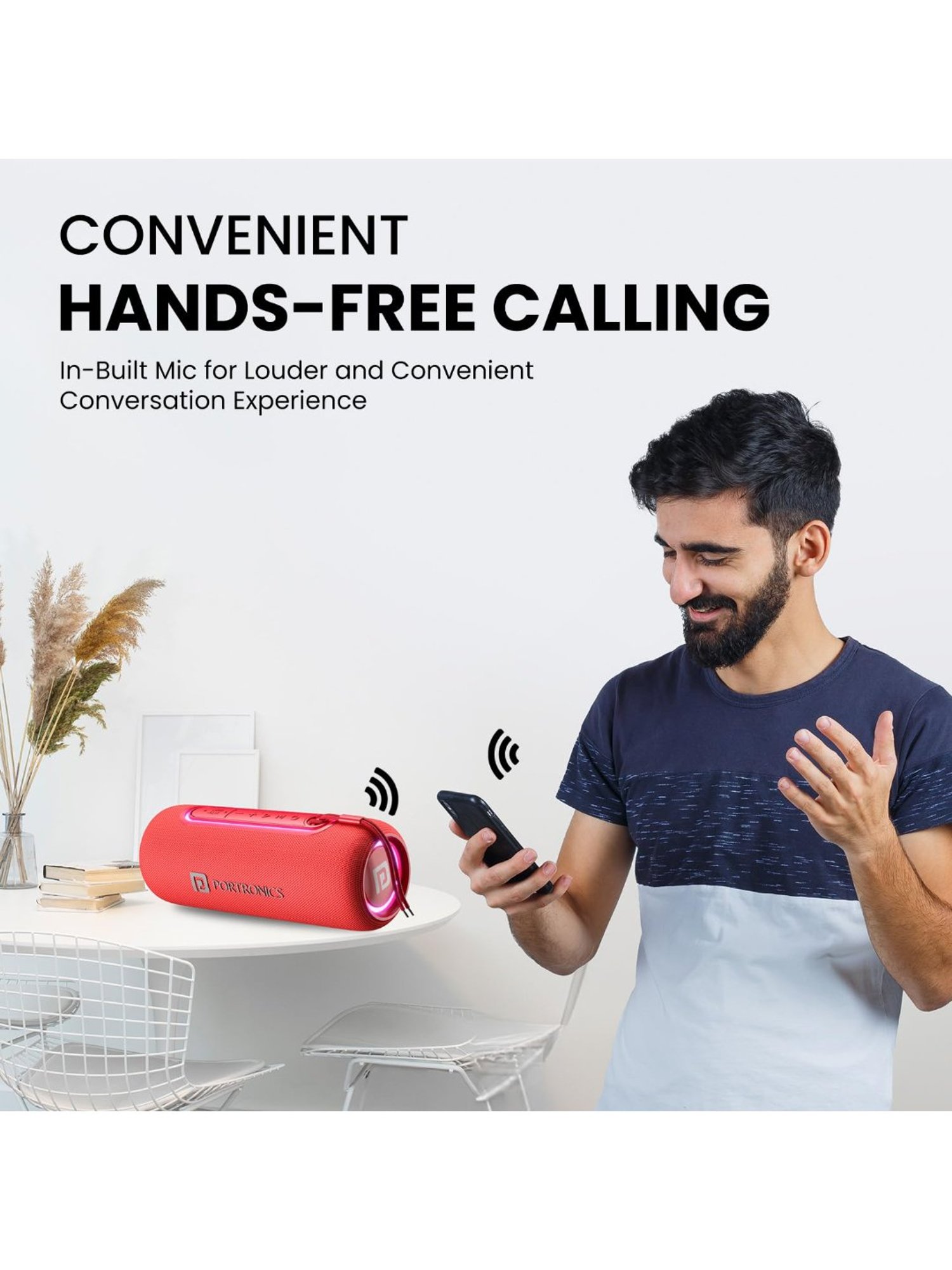 Portronics Resound 2 15W HD Sound Portable Wireless BT Speaker with RGB Lights (Red)