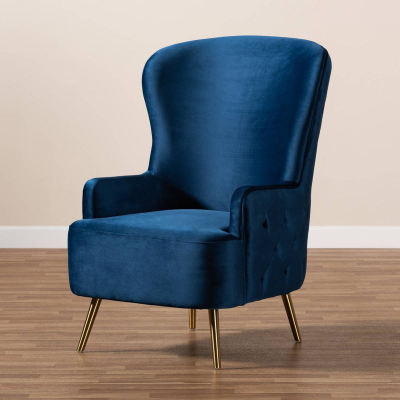 Melissa Velvet Fabric Upholstered Living Room Accent Chair Royal Blue/Gold - Baxton Studio