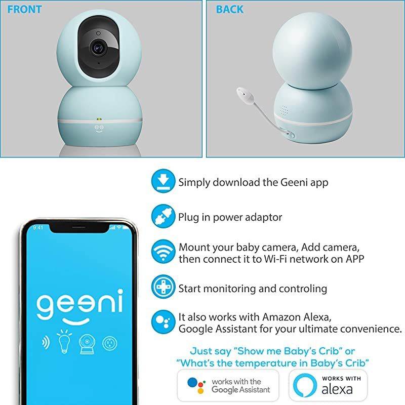 Smart Home Pet and Baby Monitor with Camera 1080p Wireless WiFi Camera with Motion and Sound Alert Pastel Blue