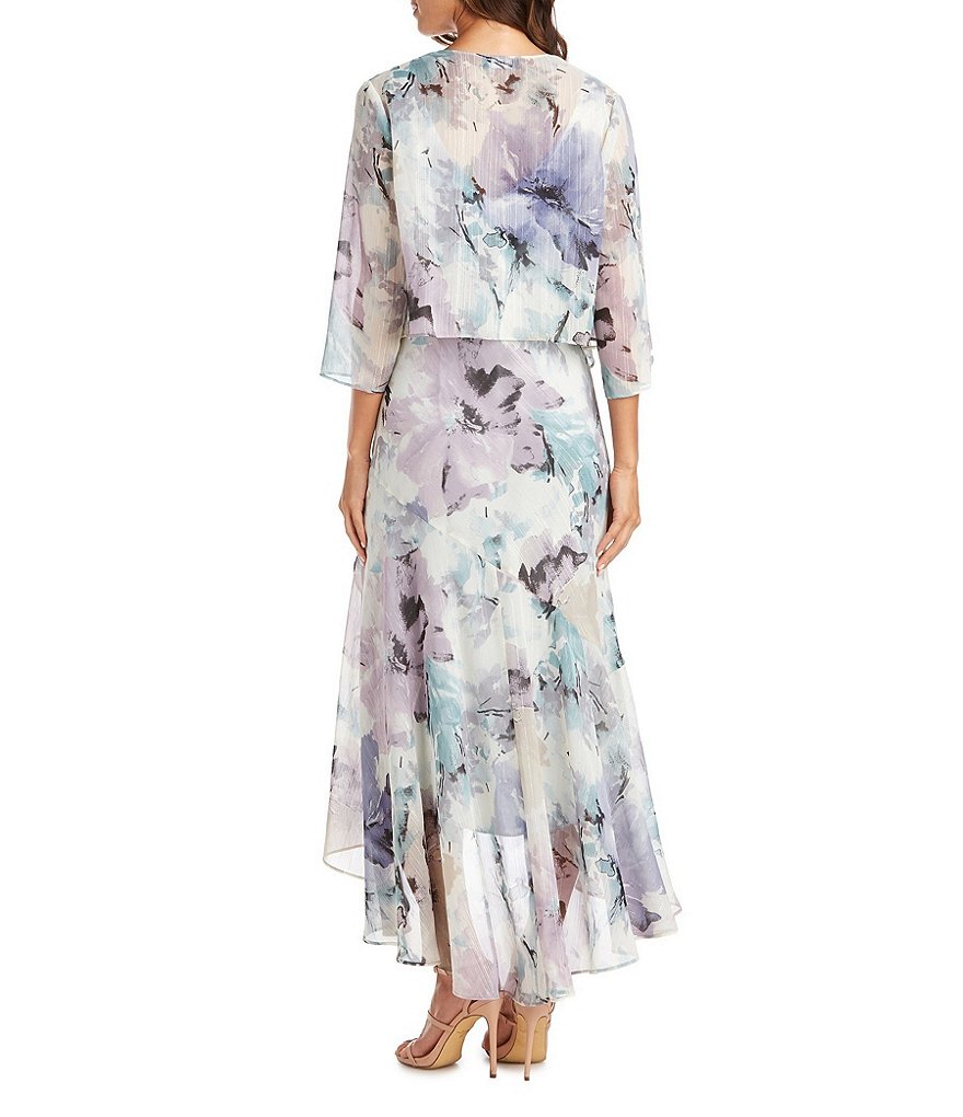 R & M Richards Petite Size Watercolor Printed Chiffon 2-Piece Jacket Dress