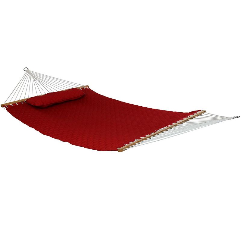 Sunnydaze 2-Person Quilted Double Hammock with Spreader Bars with Freestanding Stand - 400 lb Weight Capacity/12' Stand - Red