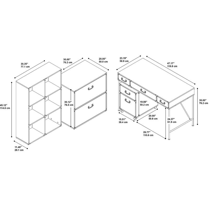 kathy ireland Home by Bush Furniture Writing Desk File 6 Cube Bookcase and Lateral File Coastal