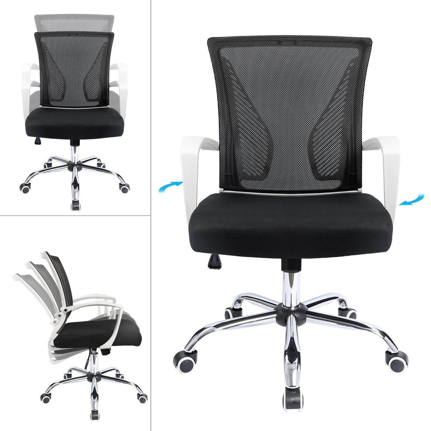 Furmax Office Chair Mid Back Swivel Lumbar Support Computer Ergonomic Mesh Chair with Armrest (Black)