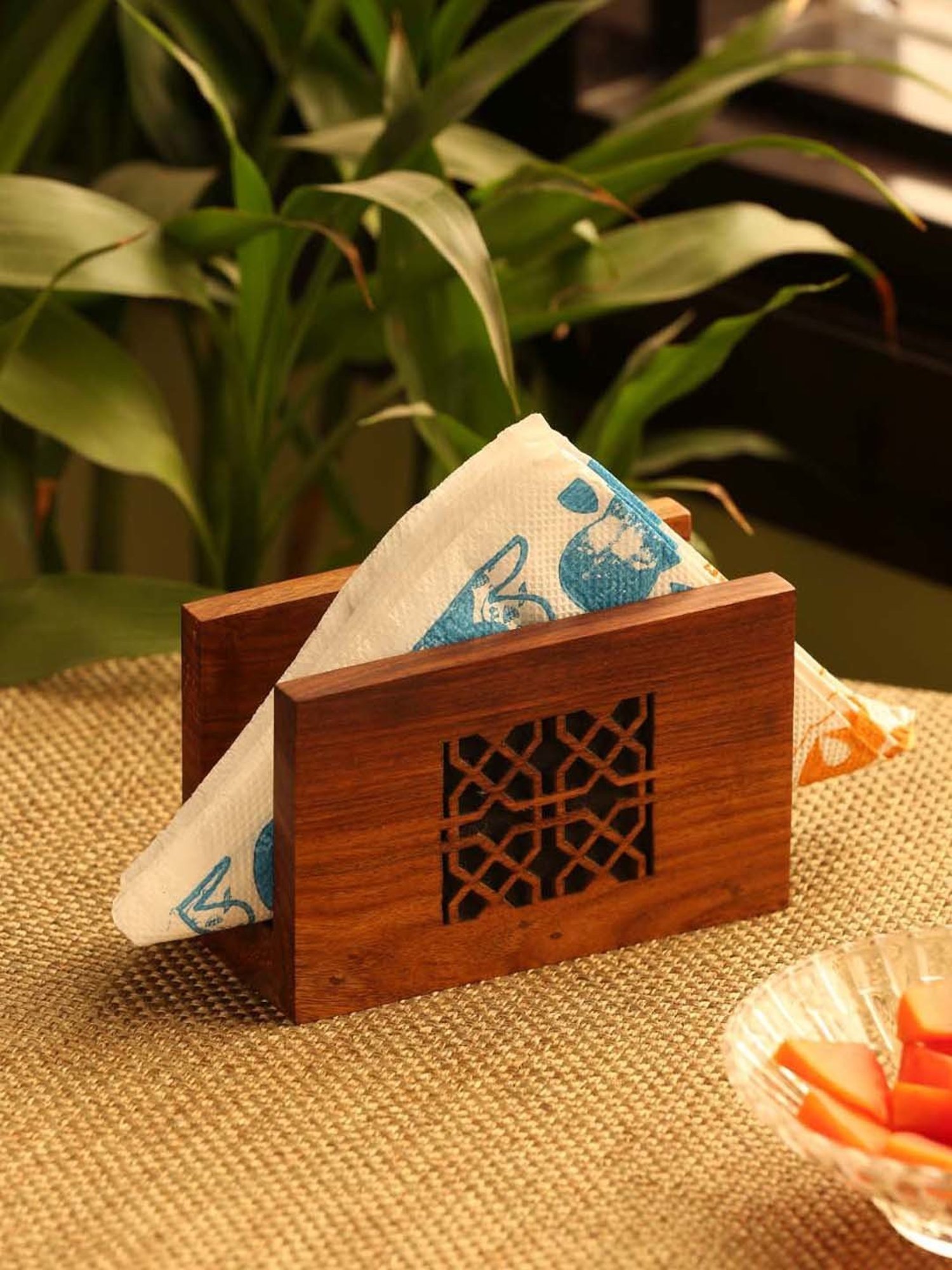 ExclusiveLane The Dancing Peacock Brown Sheesham Wood Napkin Holder - Set of 1