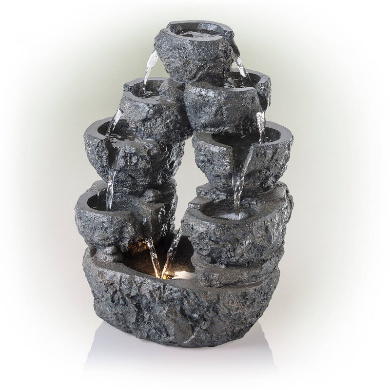 Alpine 14" Multi Tiered Cascading LED Fountain Gray