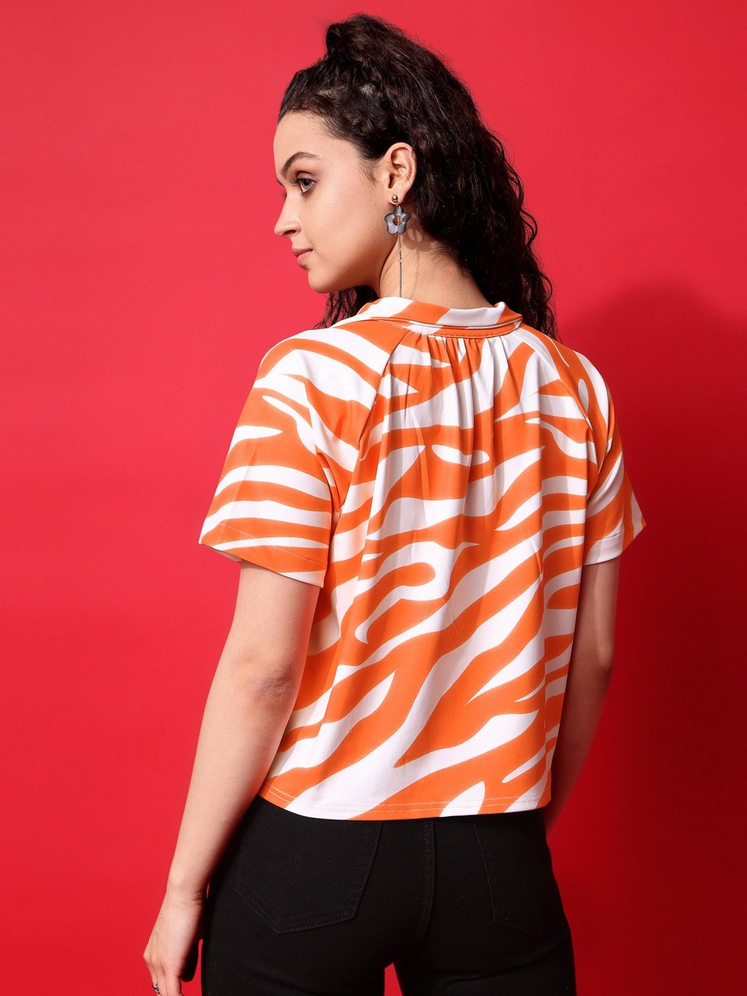 PURVAJA Orange & White Animal Print Top
