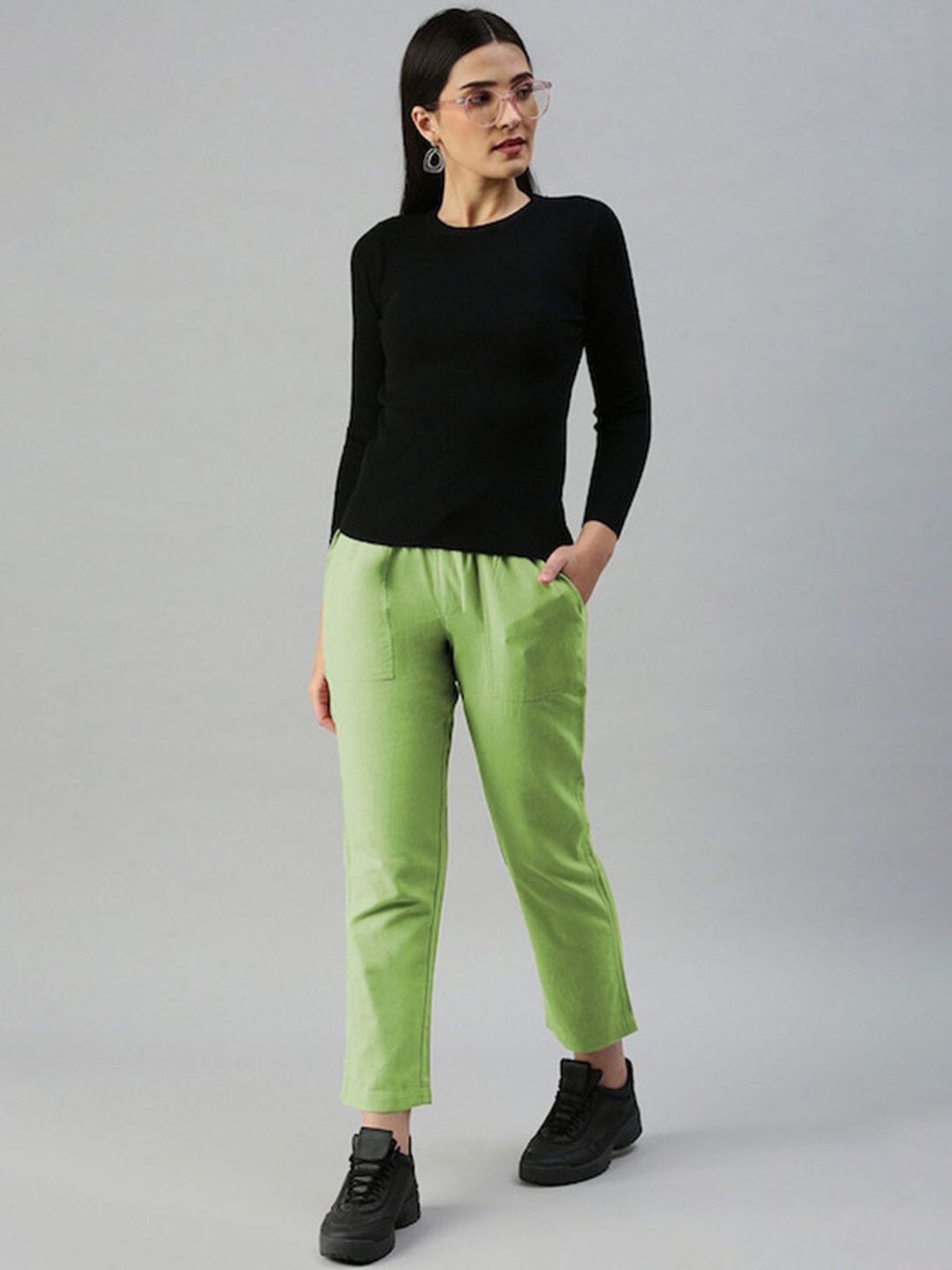 IVOC Lime Green Regular Fit Mid Rise Trousers