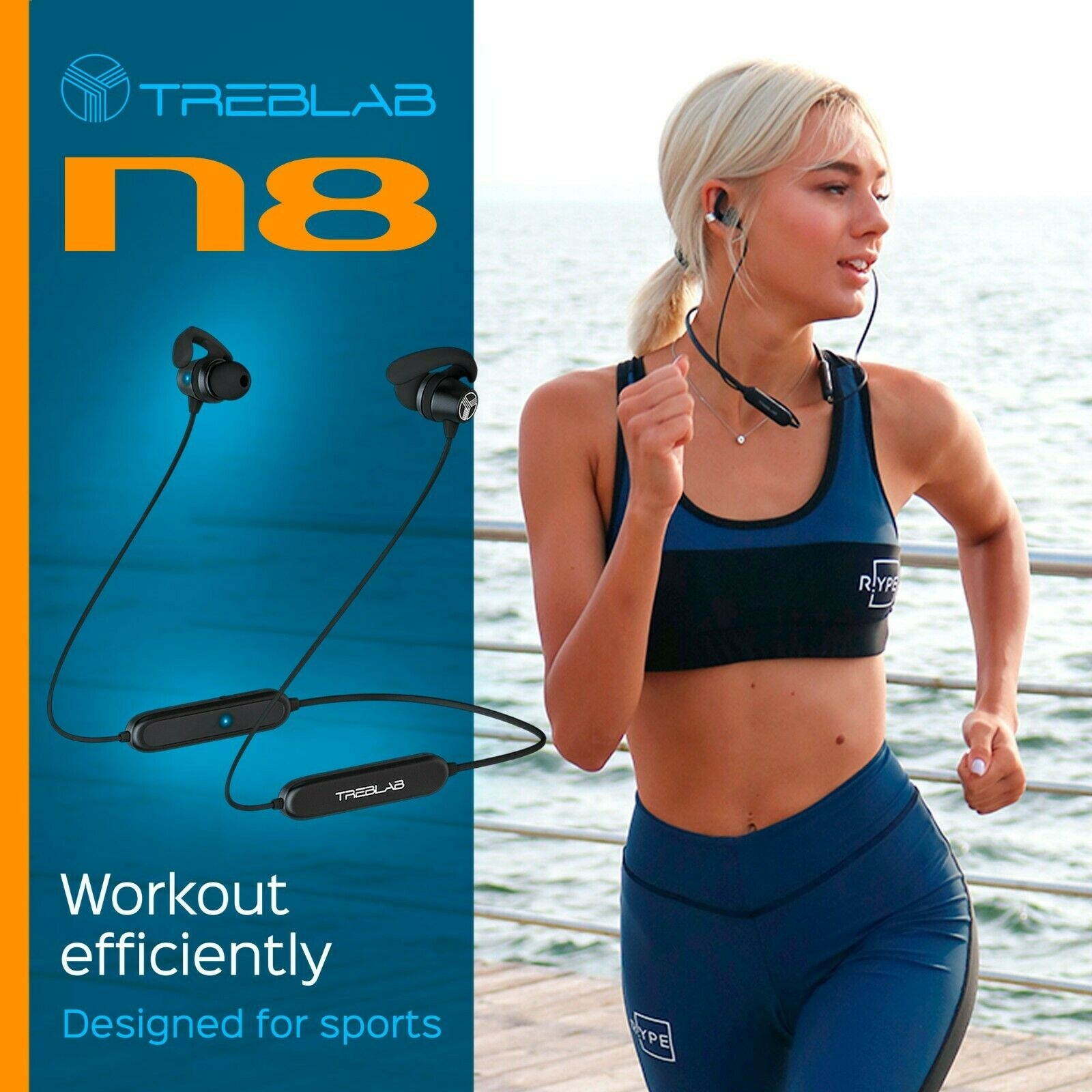 N8 Sports Bluetooth Headphones Neckband Earbuds Magnetic IPX5 Waterproof