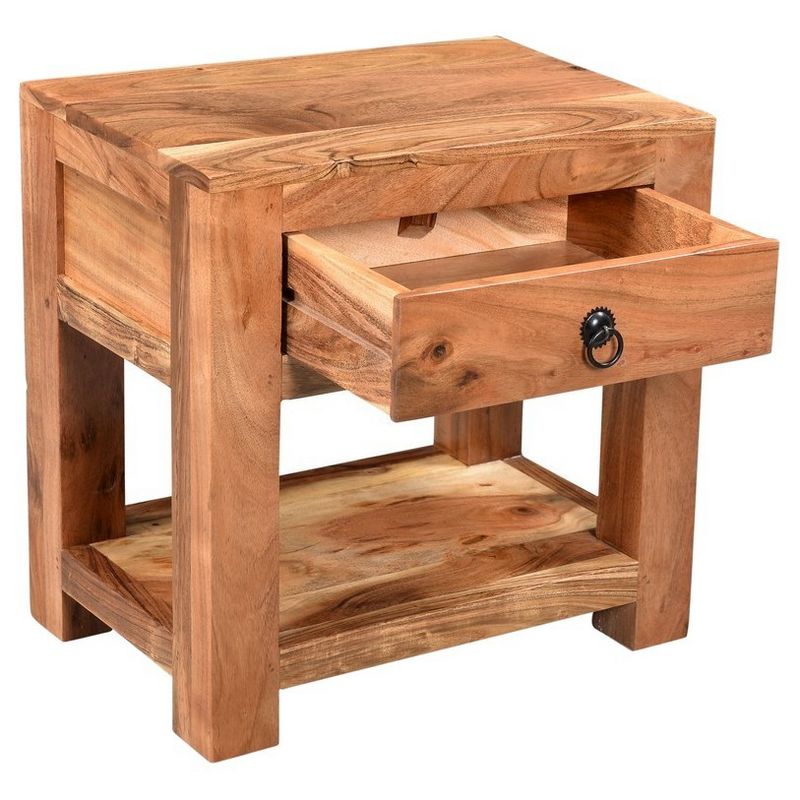 Ajmer Solid Wood Nightstand with 1 Drawer Brown - Timbergirl