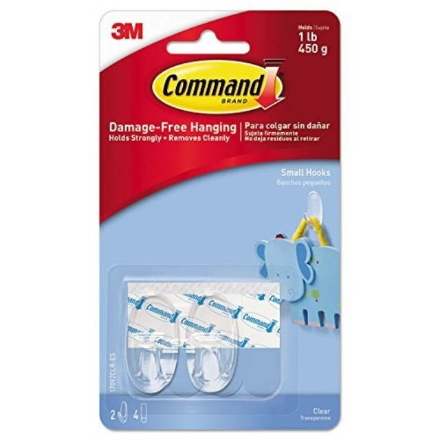 Command Small Clear Hooks with Clear Strips 17092CLR  2 Hook  1 lb 453.6 g CapacityPlastic  Clear