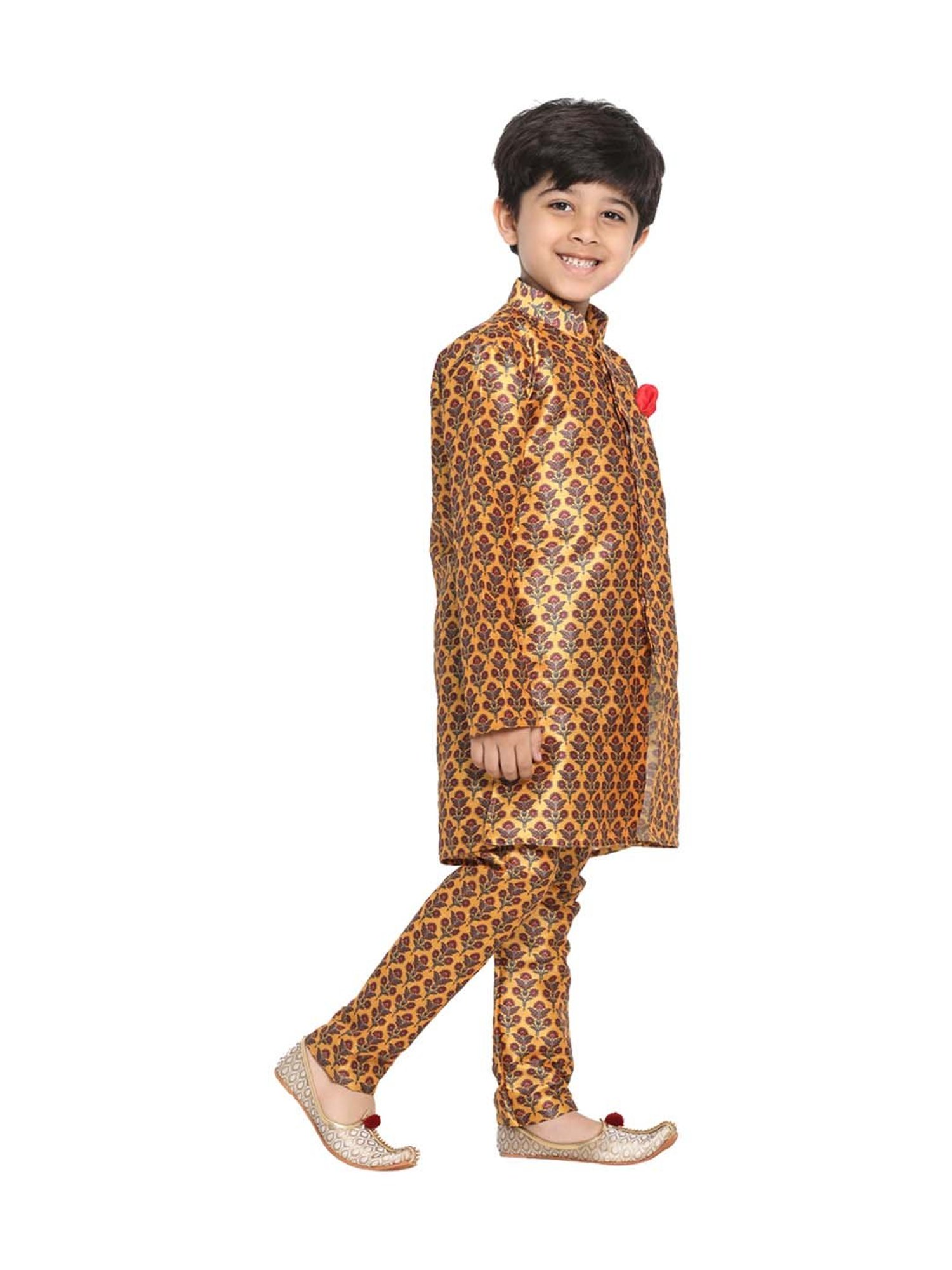 VASTRAMAY Kids Pink & White Floral Print Kurta Set