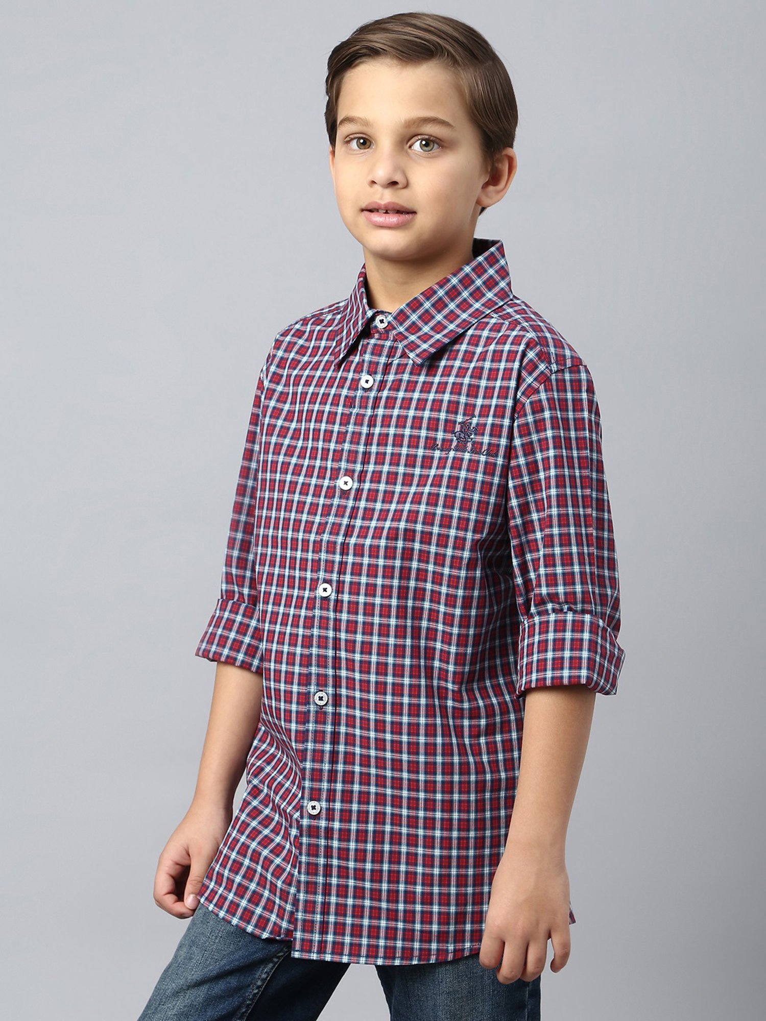 Beverly Hills Polo Club Kids Red & Blue Checks Full Sleeves Shirt