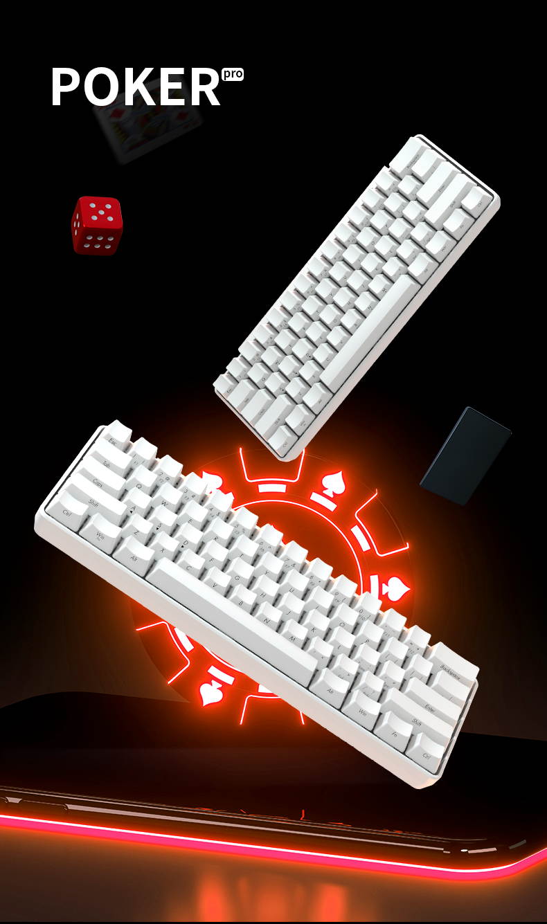 iKBC Poker Pro 61 Keys Mini Layout, Cherry MX Switch, 2.4Ghz Wireless, Side-printing Mechanical Keyboard, PBT Keycaps