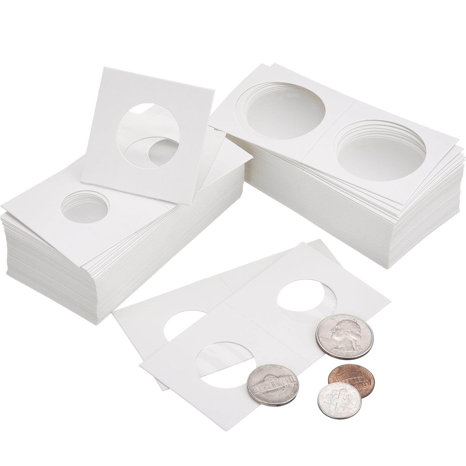 Hicarer 300 Pieces Cardboard Coin Holder Flip Mega Assortment, 2 by 2 Inch for Coin Collection Supplies (6 Sizes)