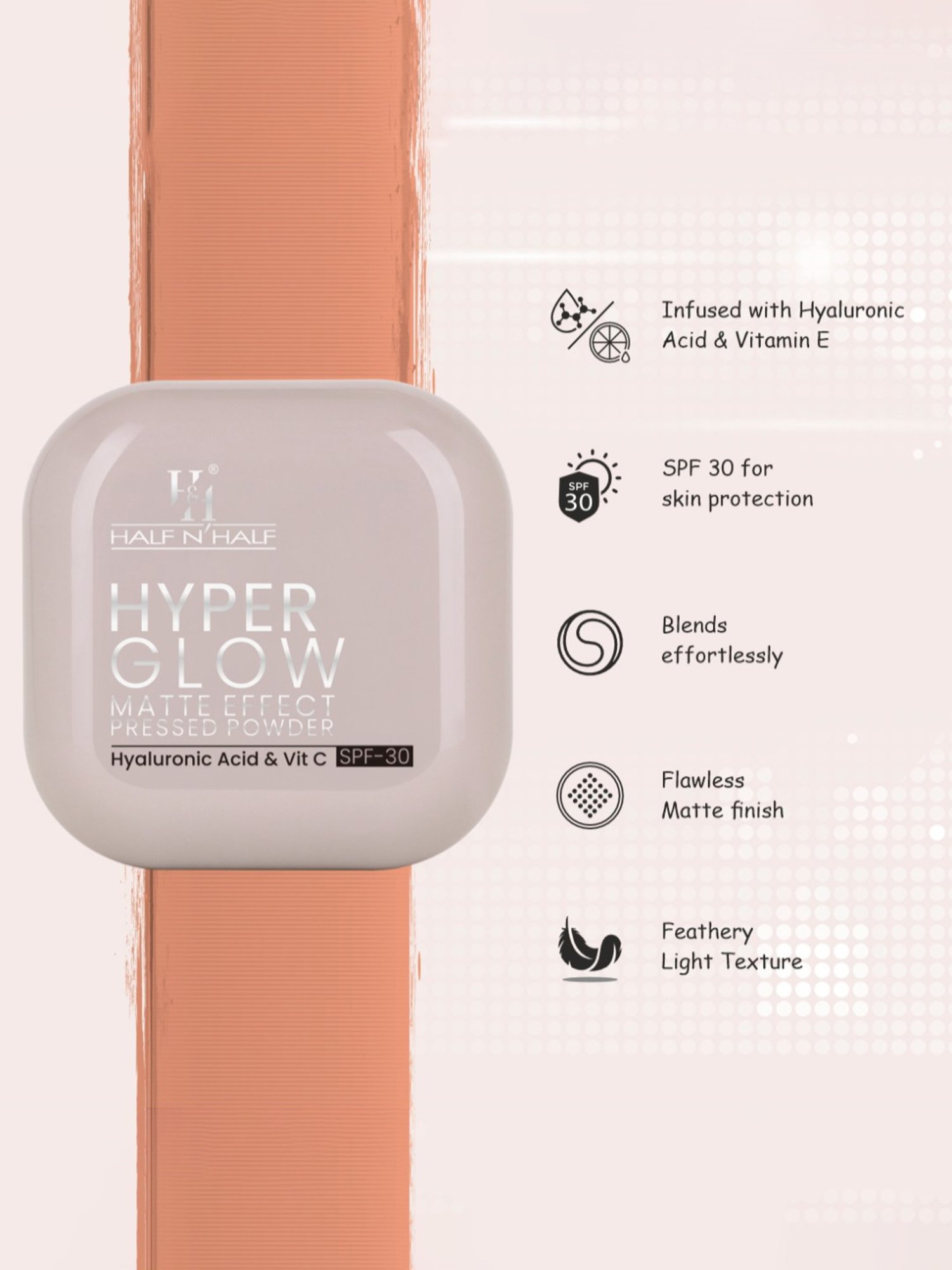 Half N Half Hyper Glow Matte Effect Pressed Powder 01 Ivory Glow - 20 gm