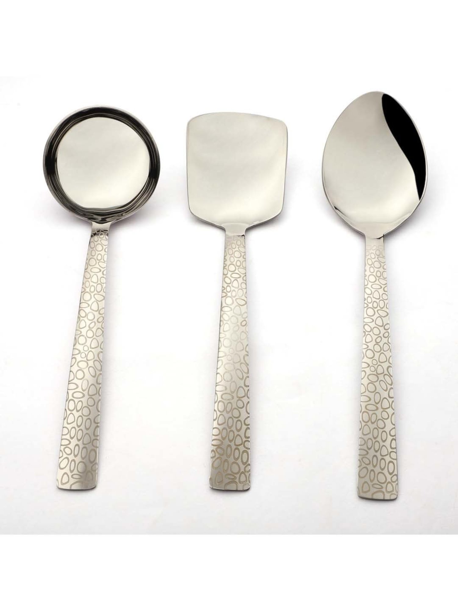 FnS Pebble Silver Stainless Steel 3-Piece Serving Set