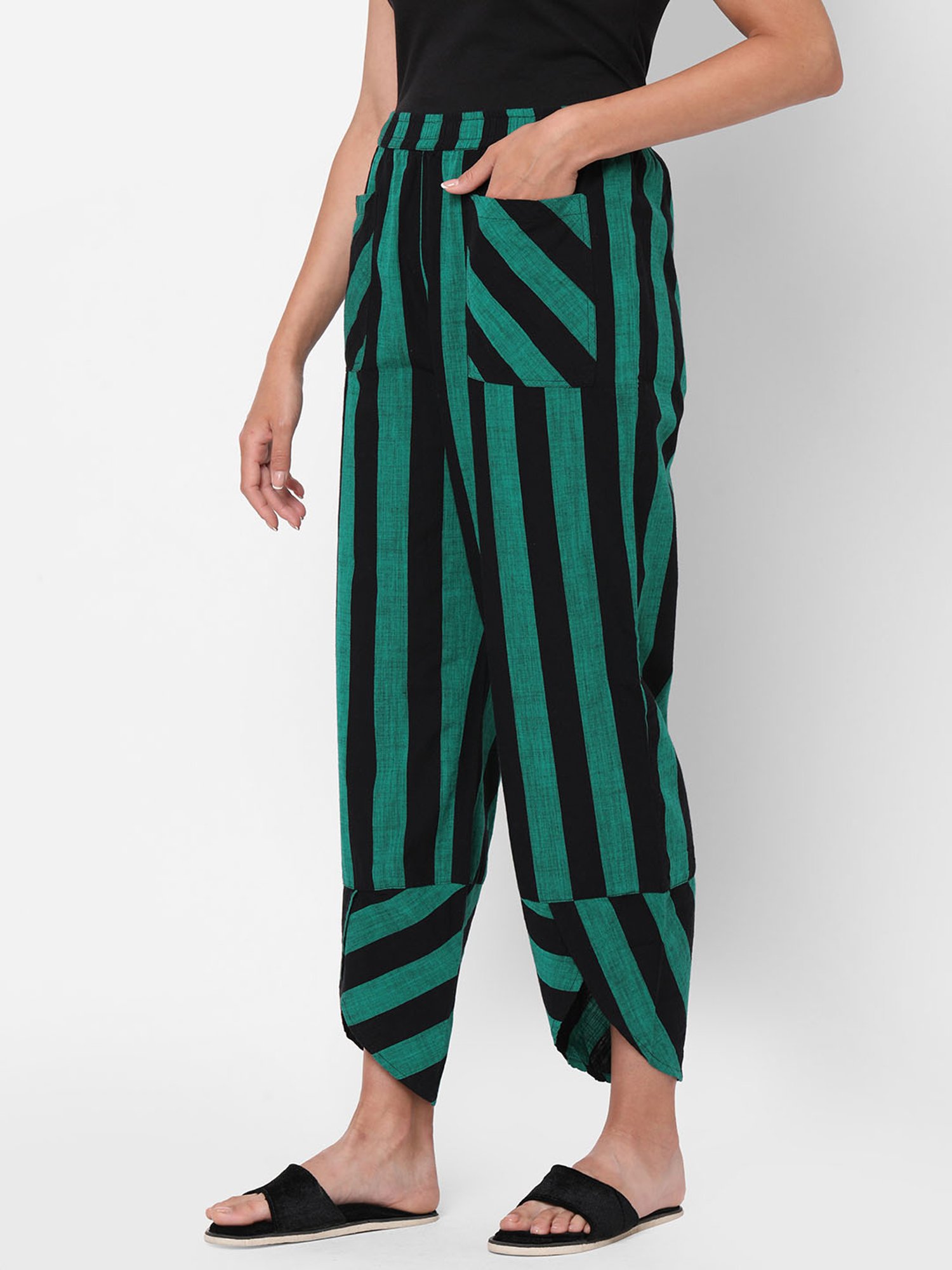 Mystere Paris Green & Black Striped Lounge Pants