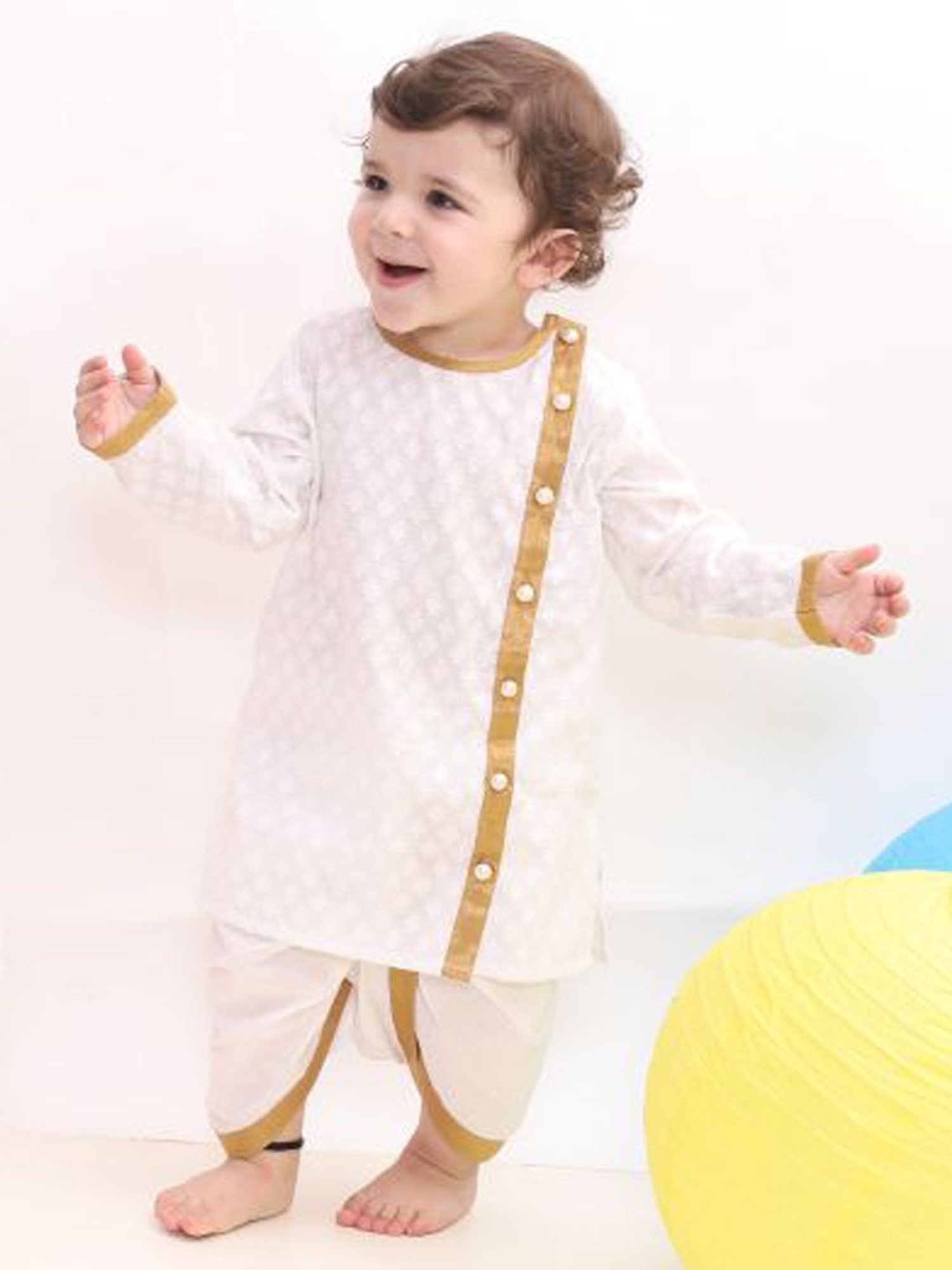 Little Bansi Kids White Cotton Embellished Kurta Set