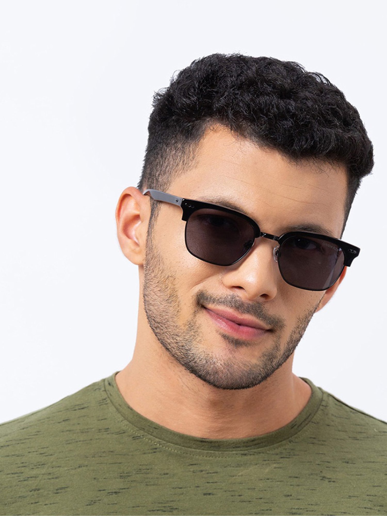 Shisen Fox Kurabu Piano Black Clubmaster Unisex UV Protection Sunglasses -53 mm