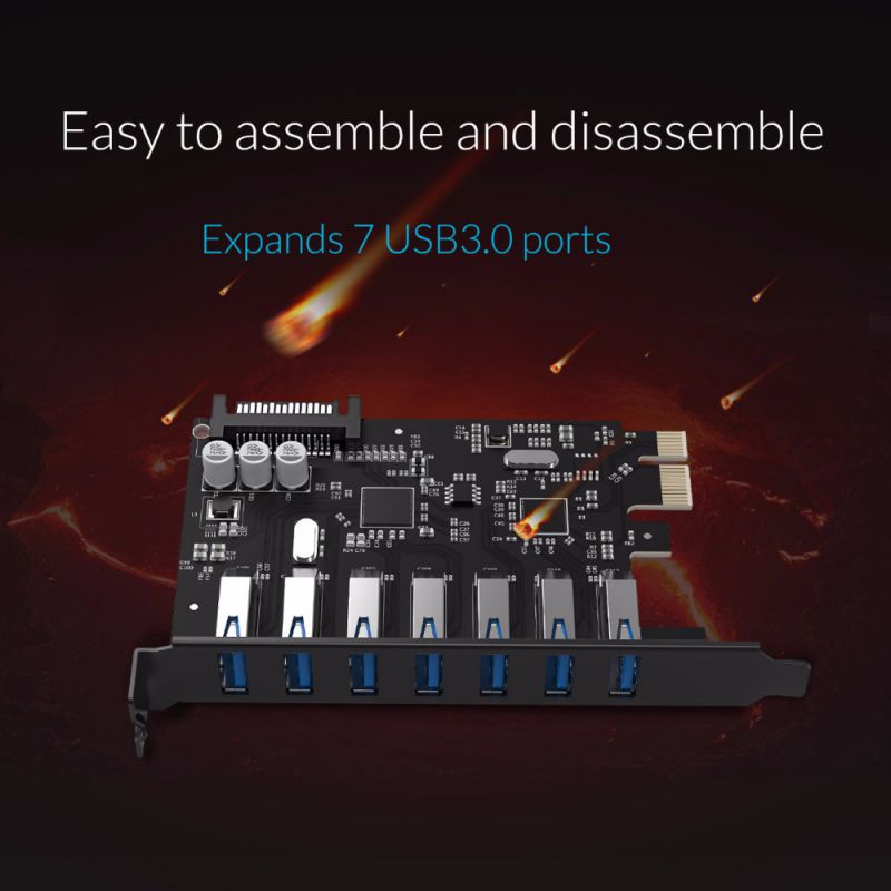 Plugadget 7 Port USB3.0 PCI-E Express Card Sata to 15 Pin High Speed Extender Adapter Card Power Connector