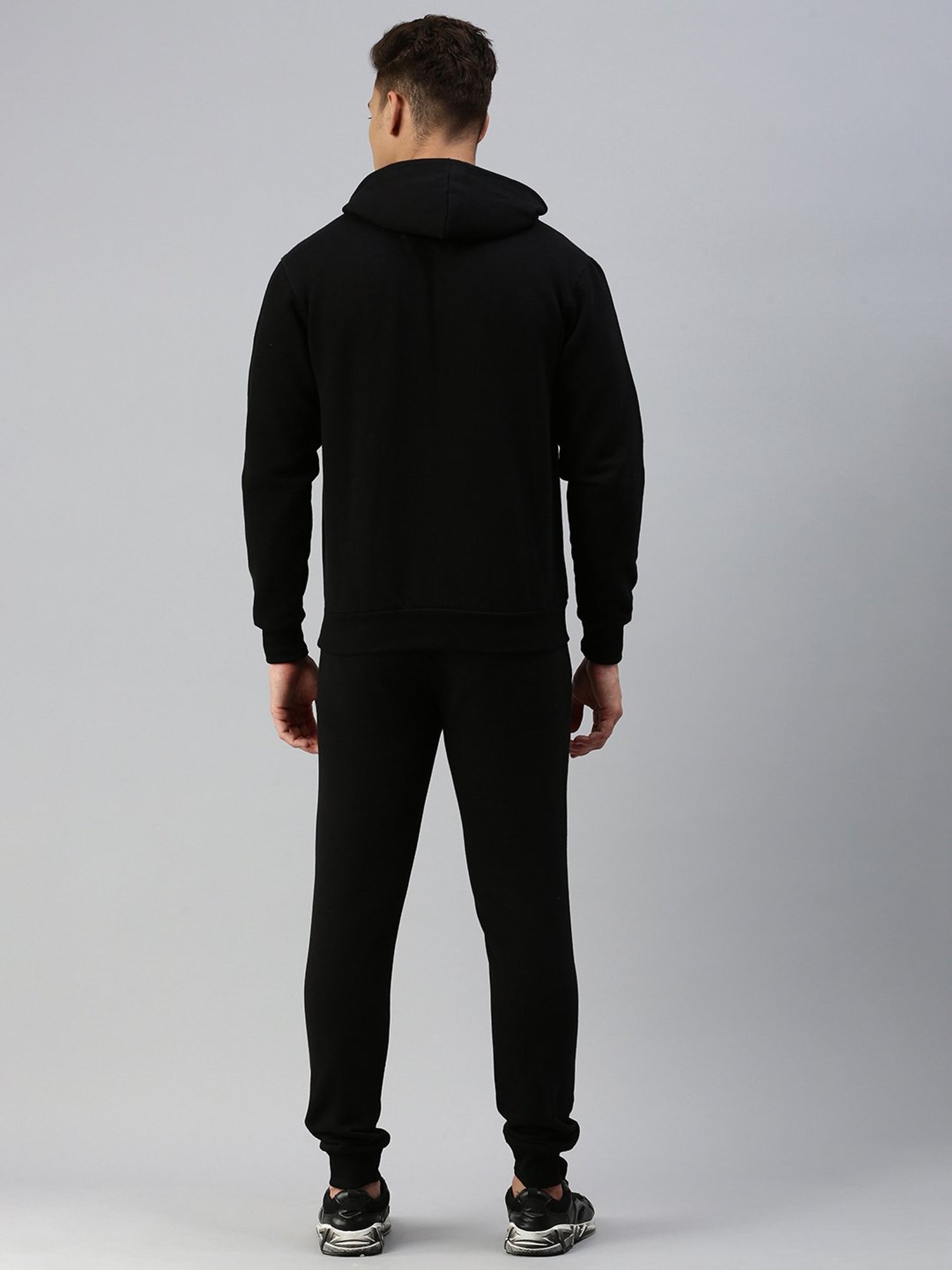 Sporto Black Regular Fit Hooded Jacket and Joggers Set