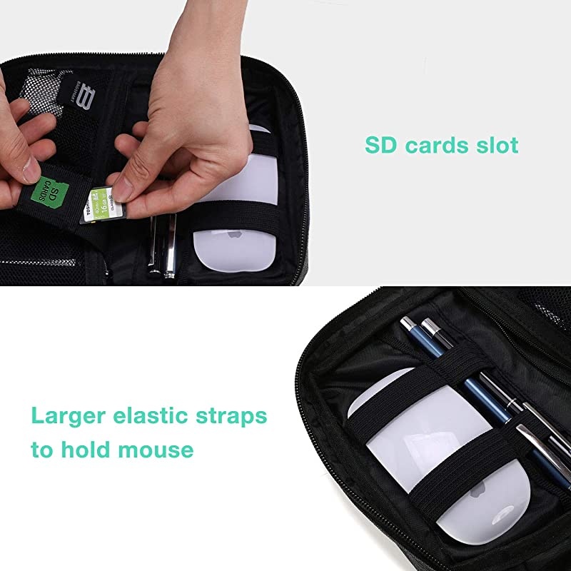 Electronic Organizer Small Travel Cable Organizer Bag for Hard Drives Cables Phone USB SD Card Black