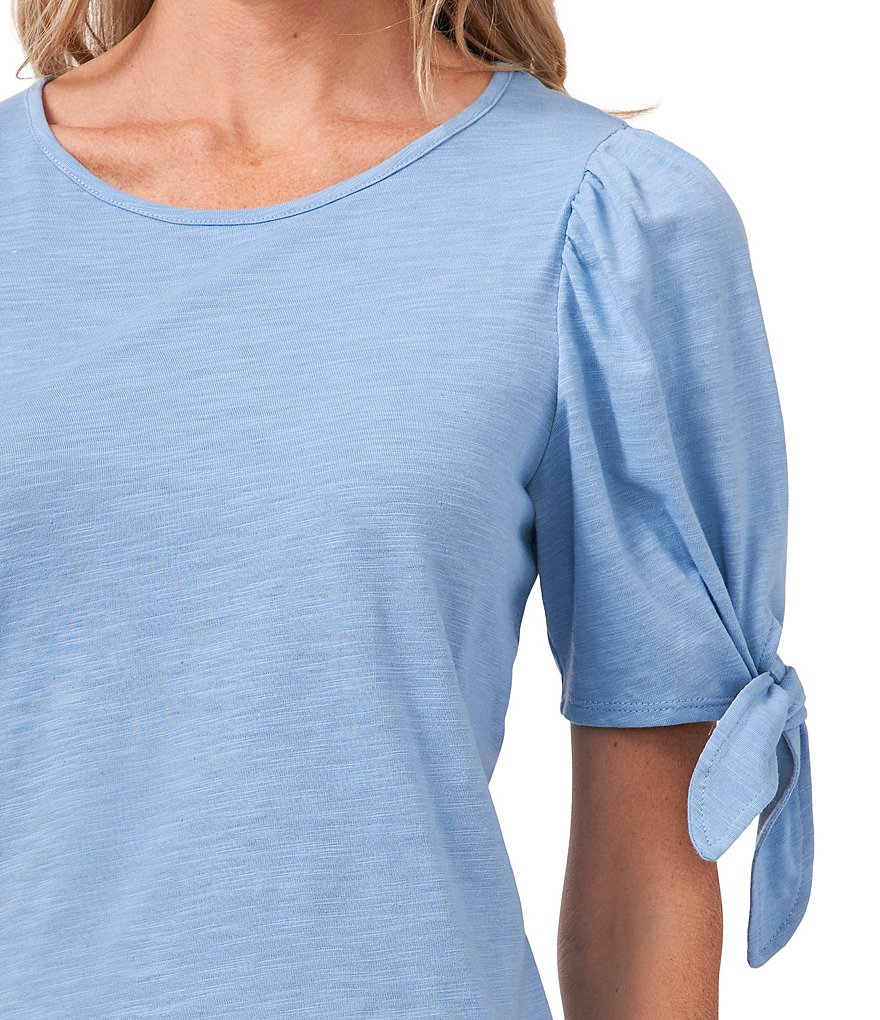 CeCe Tie Sleeve Jewel Neck Knit Tee