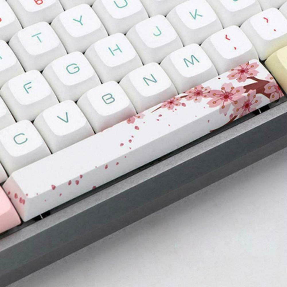 Mugen Custom White Pink Cherry Blossom Spacebar Keycaps for Cherry MX Switches - Fits Most Mechanical Gaming Keyboards - with Keycap Puller