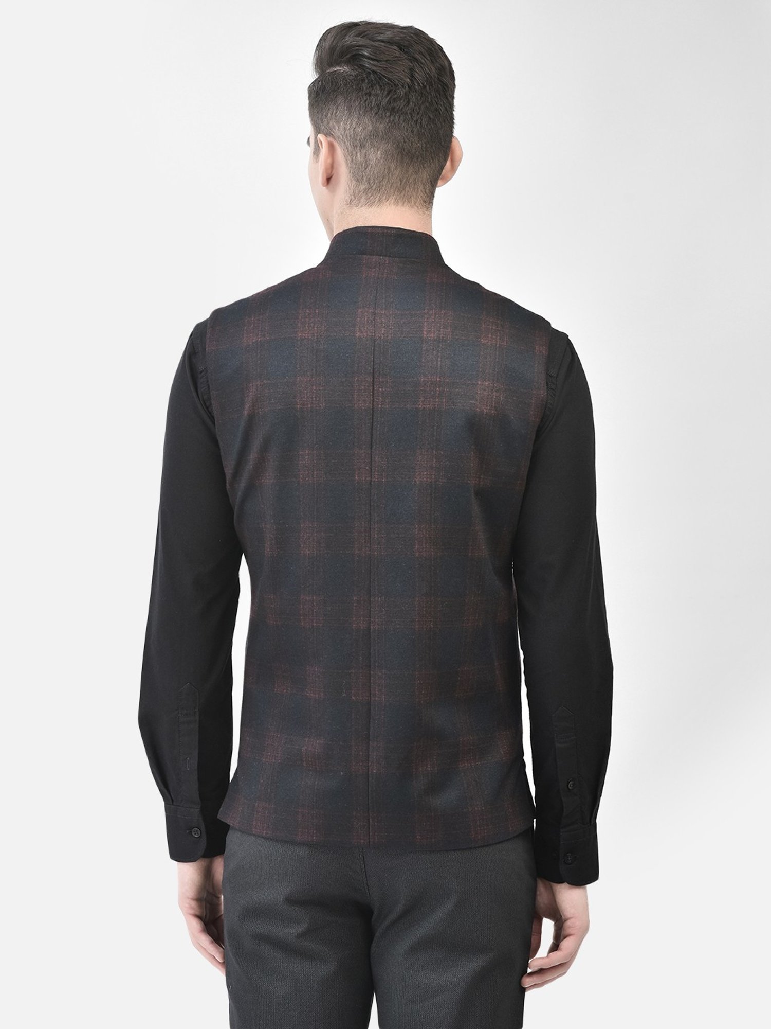 Crimsoune Club Red Slim Fit Checks Nehru Jacket