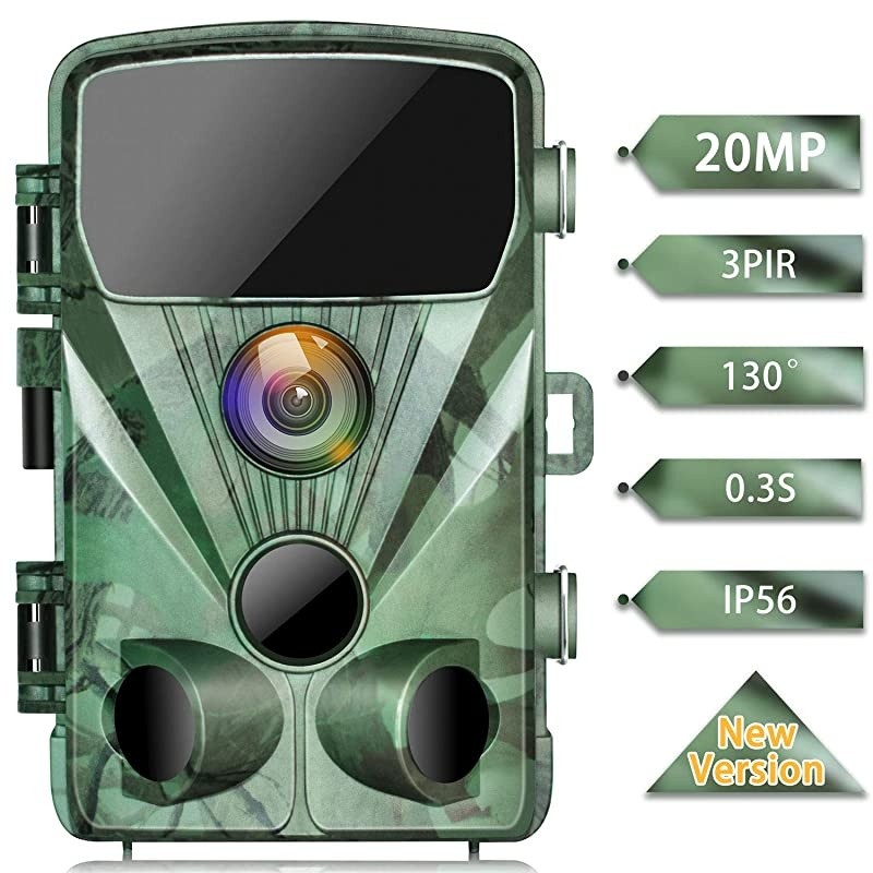 Trail Camera 20MP 1080P Game Cameras with Night Vision 2.4" LCD 130&deg; Detection Motion Activated Waterproof Deer Trap Cam for Hunting and Wildlife Monitoring