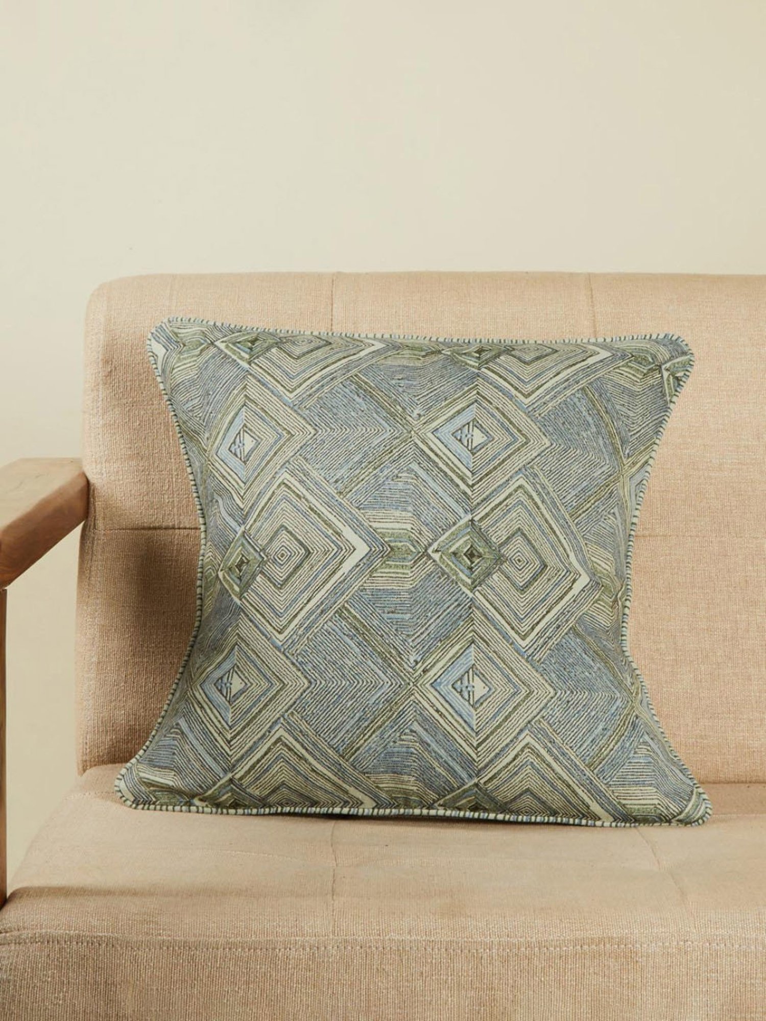 Fabindia Blue Cotton 116 TC 325 GSM Earth Files Cushion Cover