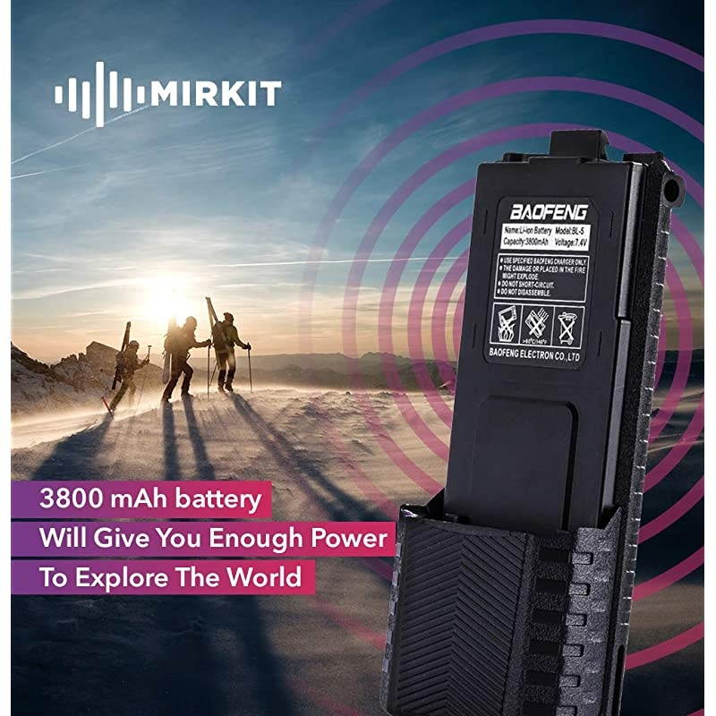 2pc Baofeng BL5L 3800 mAh Extended Batteries Compatible with UV5R BF8HP UV5RX3 RD5R UV5RTP UV5R+ UV5X3 Rechargeable Extended Baofeng Accessories Battery by  Radio USA Warranty
