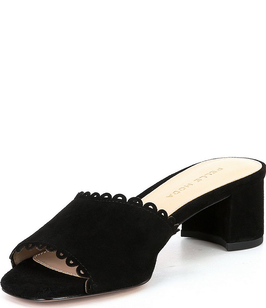 Pelle Moda Rayna Suede Scalloped Block Heel Slides