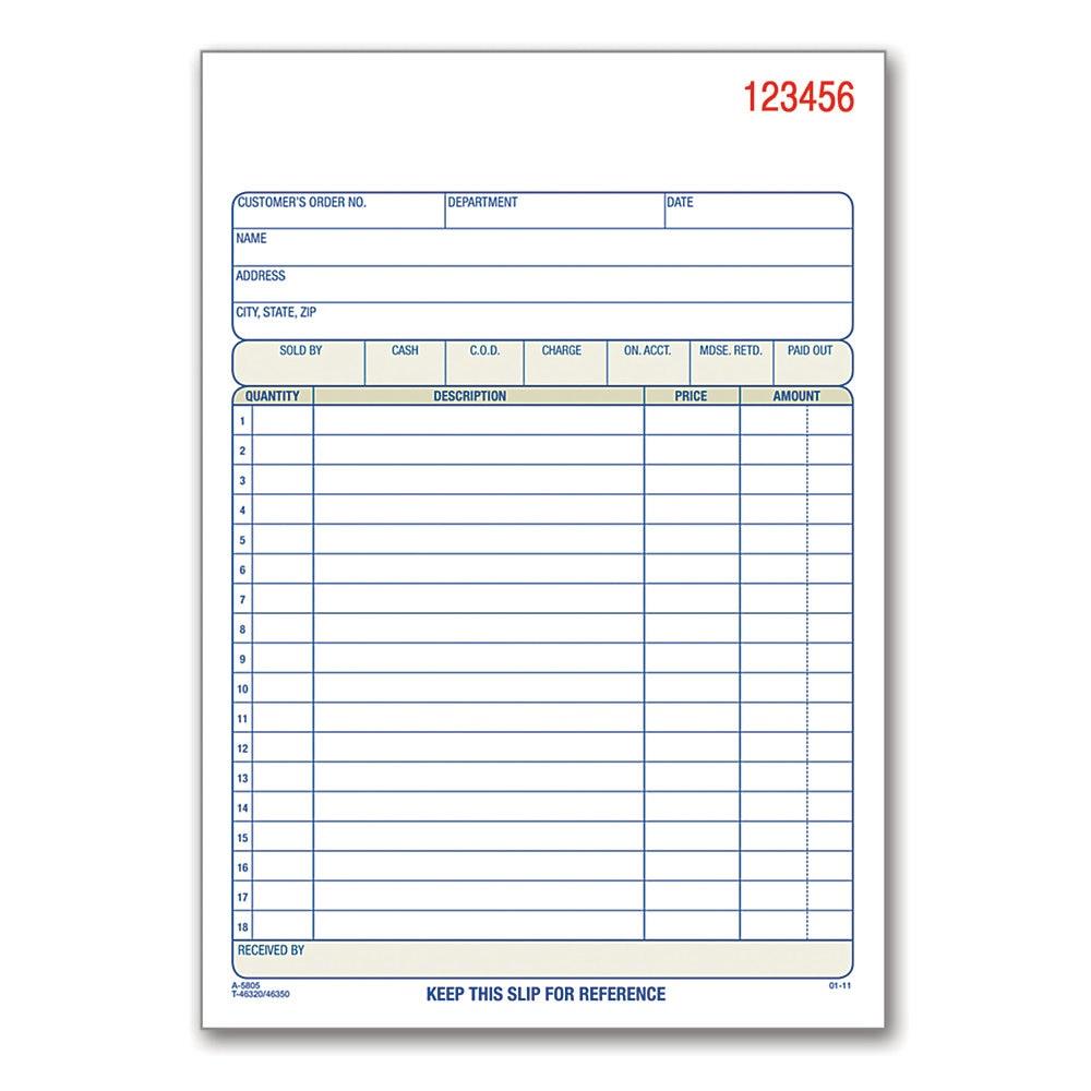 Adams Carbonless Sales Order Books - 50 Sheet(s) - 3 Part - Carbonless - 8.43" x 5.56" Sheet Size - Assorted - 1Each